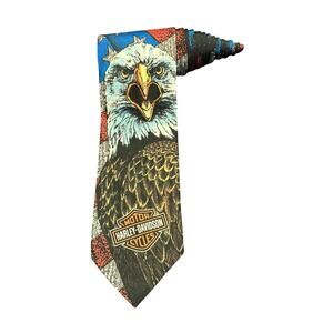 Ralph Marlin Harley Davidson American Eagle Patriotic Vintage 1994 Necktie